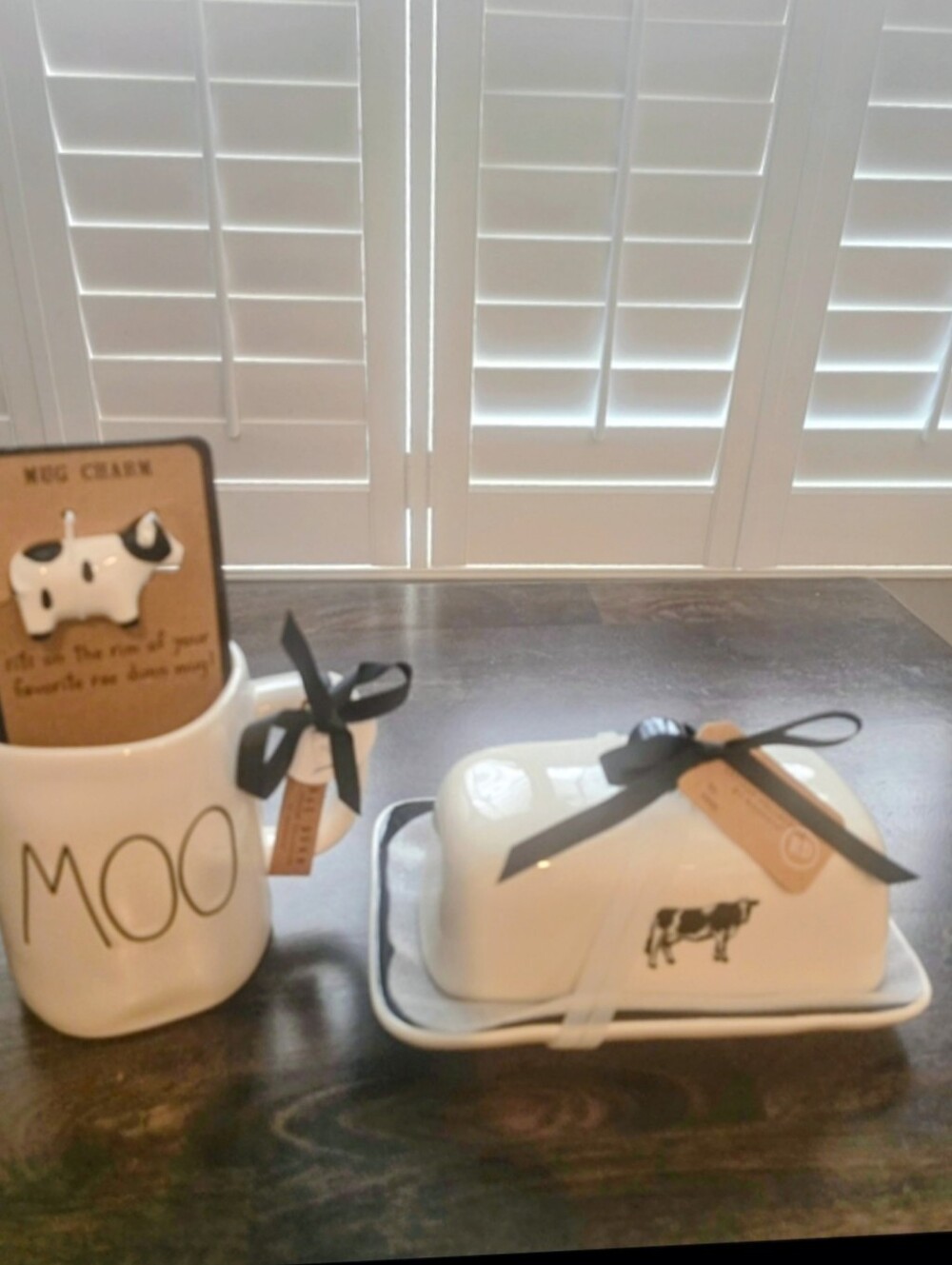 Rae Dunn Farmife White Ceramic Butter Dish And Mug Set